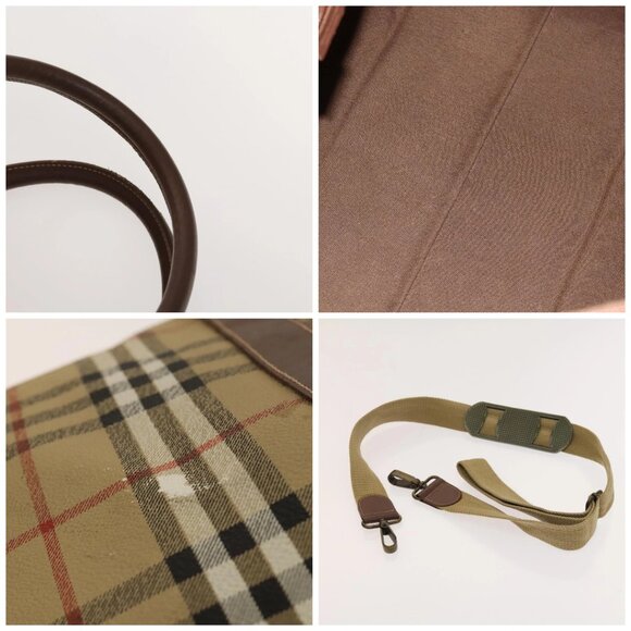 Burberrys Nova Check Boston Bag PVC Leather 2way Beige Gold Auth 131032 - Picture 12 of 14